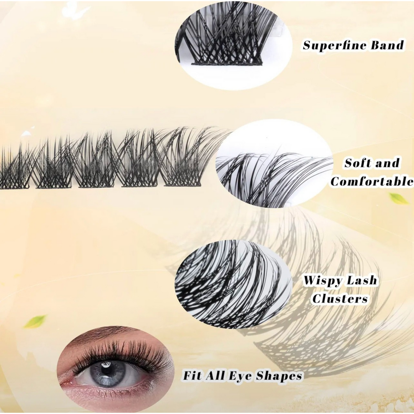 120pc Fox Eye Lash Clusters – Mixed Curl (C, CC, D) – 0.07mm Thickness, 6–18mm Length