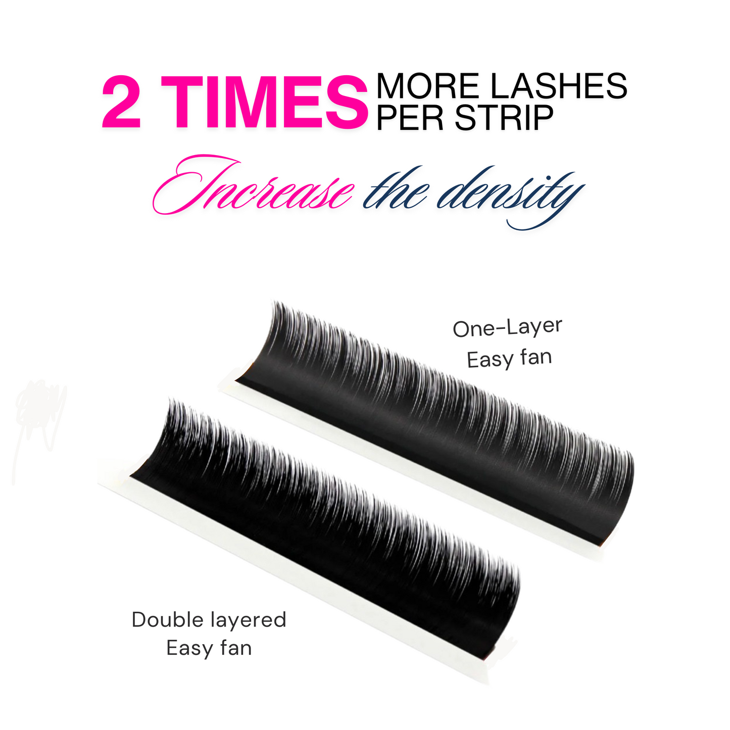 2 times more lashes per strip. Increase the density. Double layered easy fan.