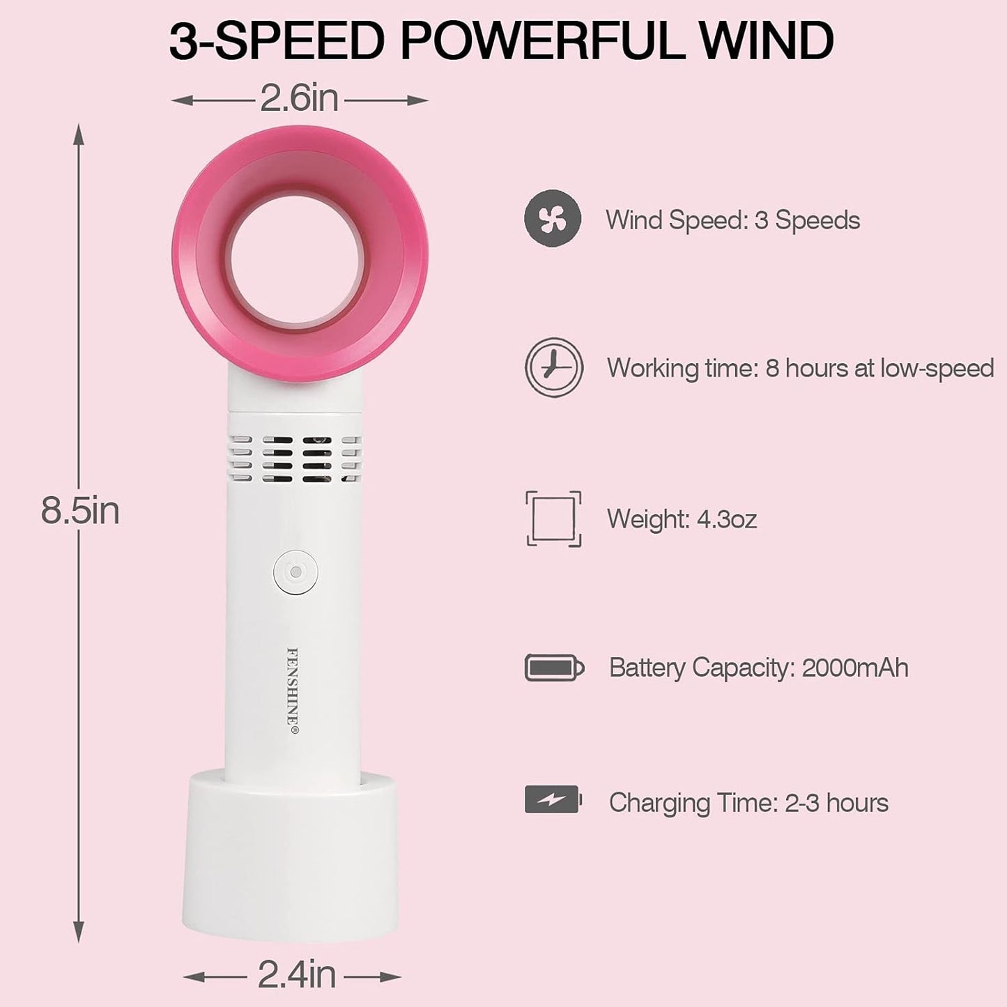 Fan- 3 Speed wind-8 hour working time- Powerful
