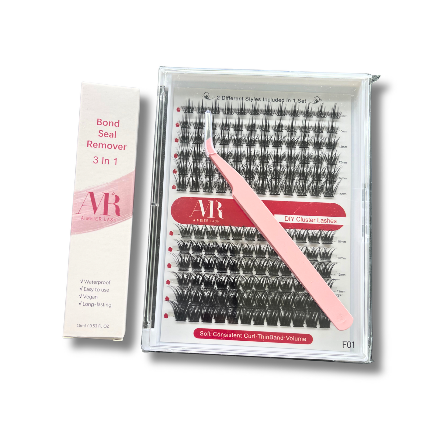 Aimeier Lash DIY Eyelash Extension Kit – Cluster Lashes with Bond, Seal, Remover & Tweezer