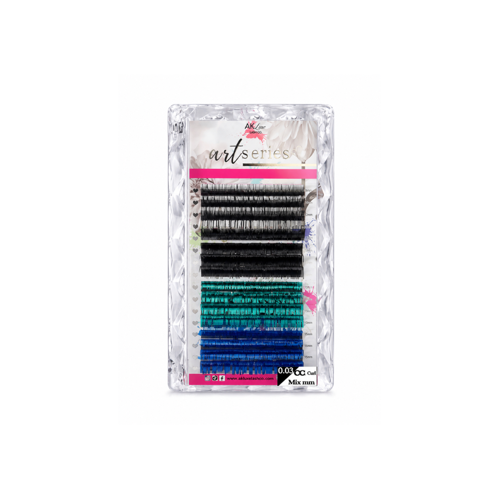 Holographic Tinsel Lash Extensions Tray | 16 Rows | CC Curl |  Purple Blue Silver Gold Black Pink Red