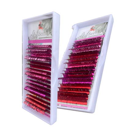 Holographic Tinsel Lash Extensions Tray | 16 Rows | CC Curl |  Purple Blue Silver Gold Black Pink Red