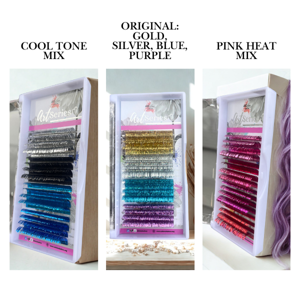Holographic Tinsel Lash Extensions Tray | 16 Rows | CC Curl |  Purple Blue Silver Gold Black Pink Red