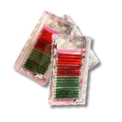 Art Series Color Lash Extensions – 0.03 CC Curl | Red & Green Collection (16 Rows)