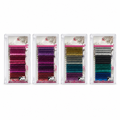 Holographic Tinsel Lash Extensions Tray | 16 Rows | CC Curl |  Purple Blue Silver Gold Black Pink Red