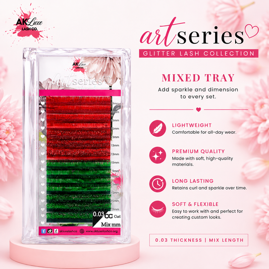 Art Series Color Lash Extensions – 0.03 CC Curl | Red & Green Collection (16 Rows)