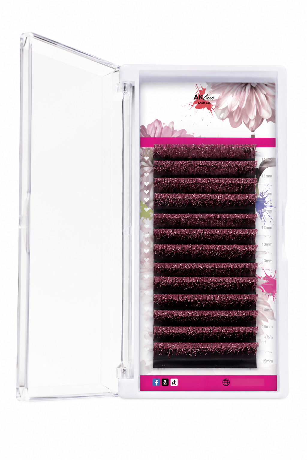 Glitter Lash Extensions Tray | 16 Rows | CC Curl | 0.15 Diameter | Black or Pink Glitter Lashes
