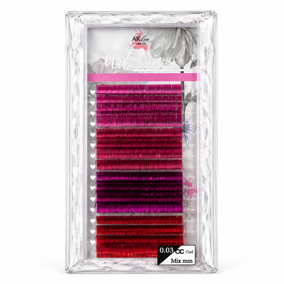 Holographic Tinsel Lash Extensions Tray | 16 Rows | CC Curl |  Purple Blue Silver Gold Black Pink Red