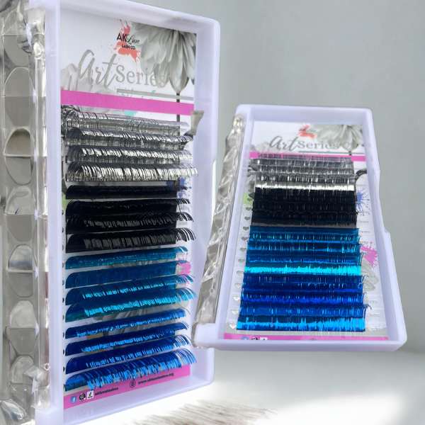 Holographic Tinsel Lash Extensions Tray | 16 Rows | CC Curl |  Purple Blue Silver Gold Black Pink Red
