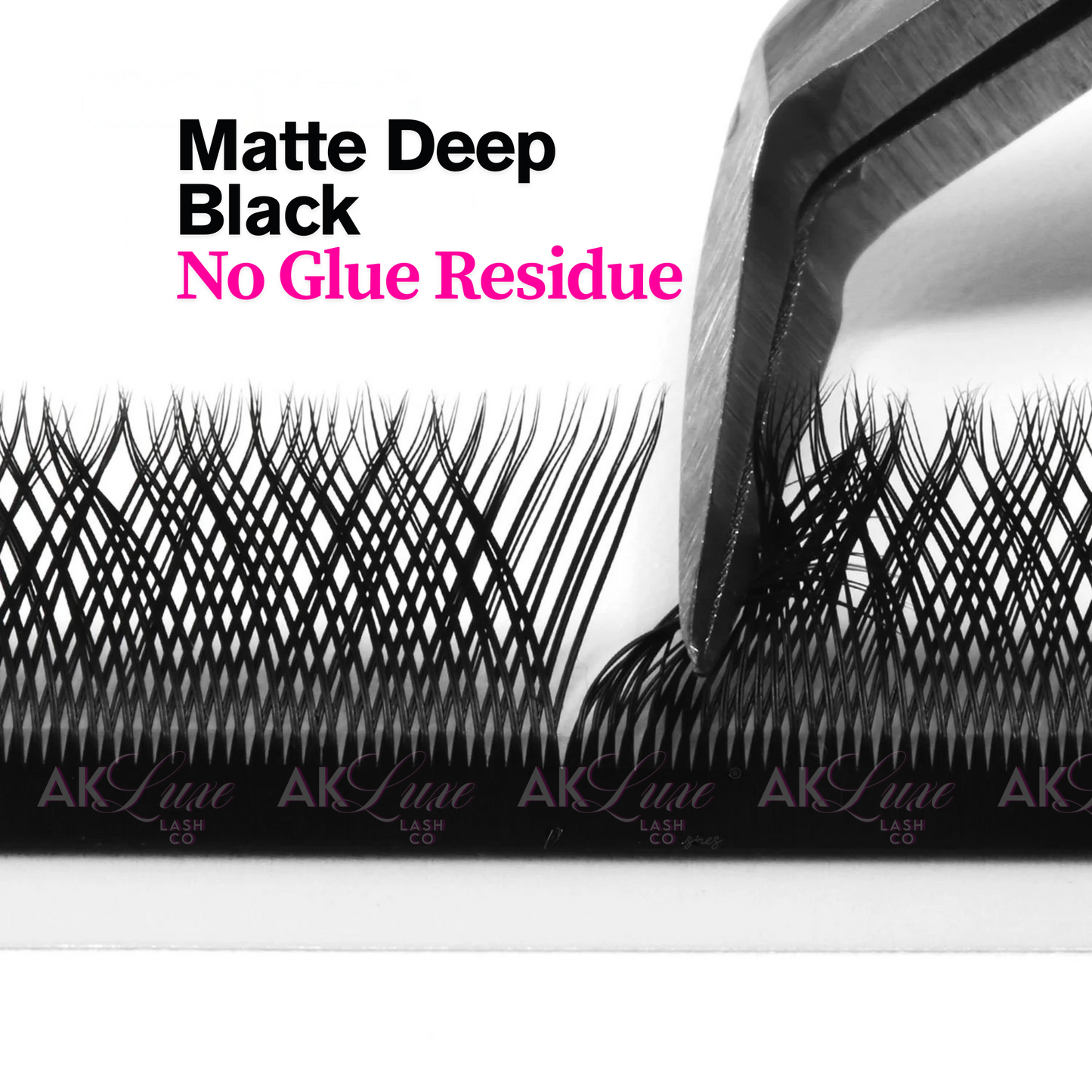 Very closeup image of a lash extension strip matte deep black no glue residue YY pattern fairy lash collection
