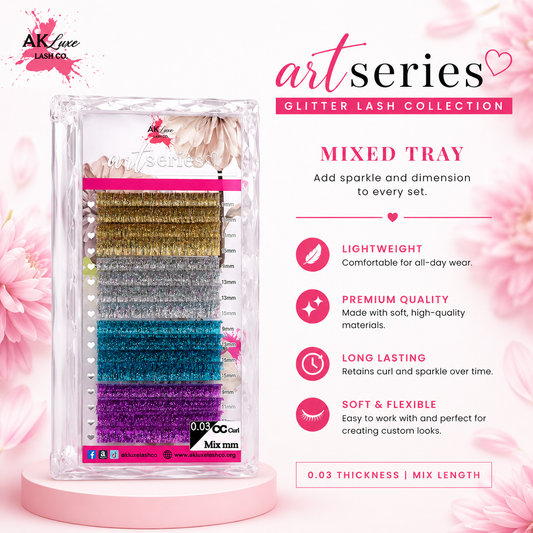 Holographic Tinsel Lash Extensions Tray | 16 Rows | CC Curl |  Purple Blue Silver Gold Black Pink Red