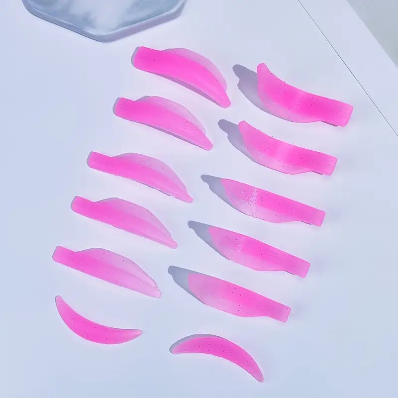 6-Pack Silicone Lash Lift Pads Set - Pink Sparkle | Reusable Lash Lifting Shields Upper & Lower