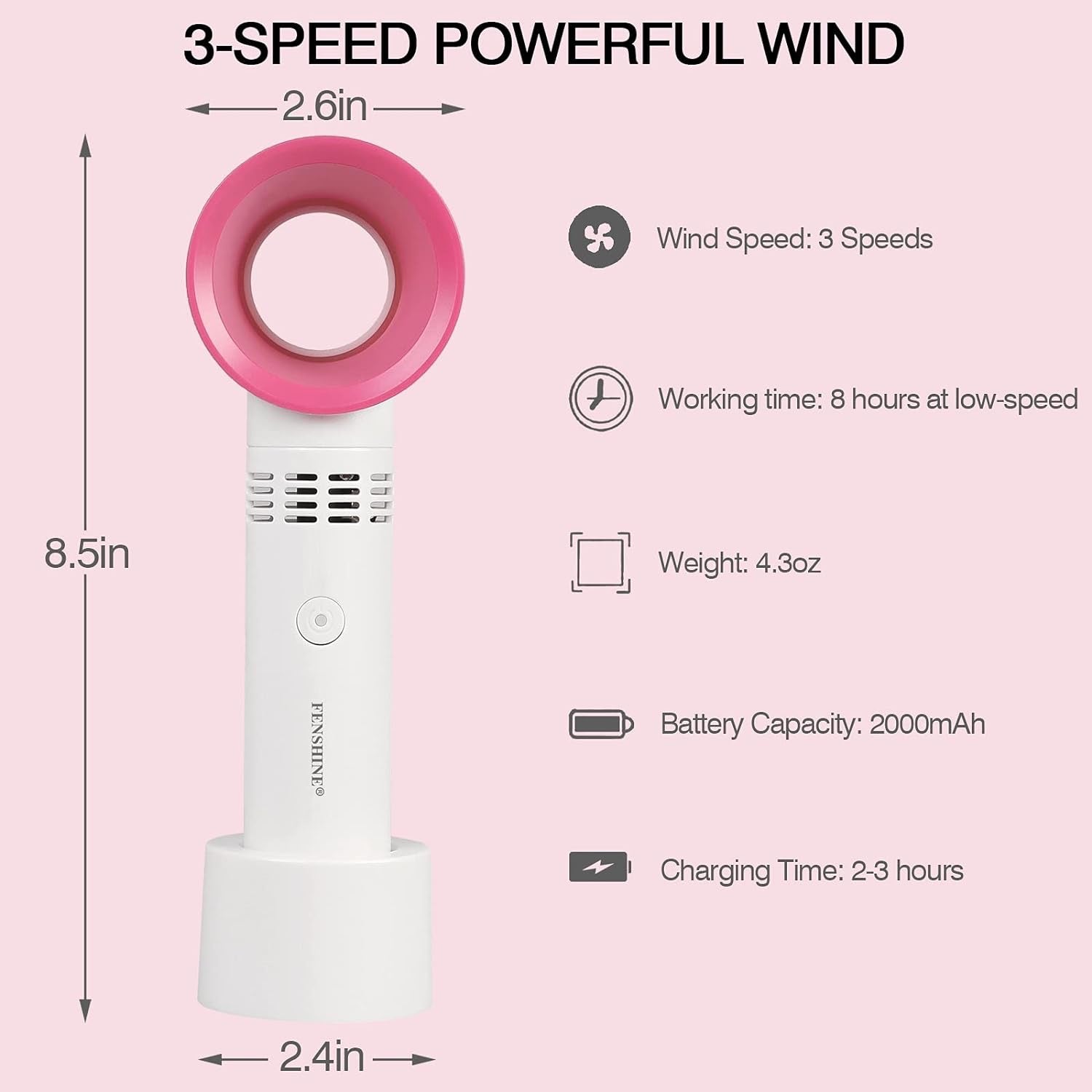 Fan- 3 Speed wind-8 hour working time- Powerful 