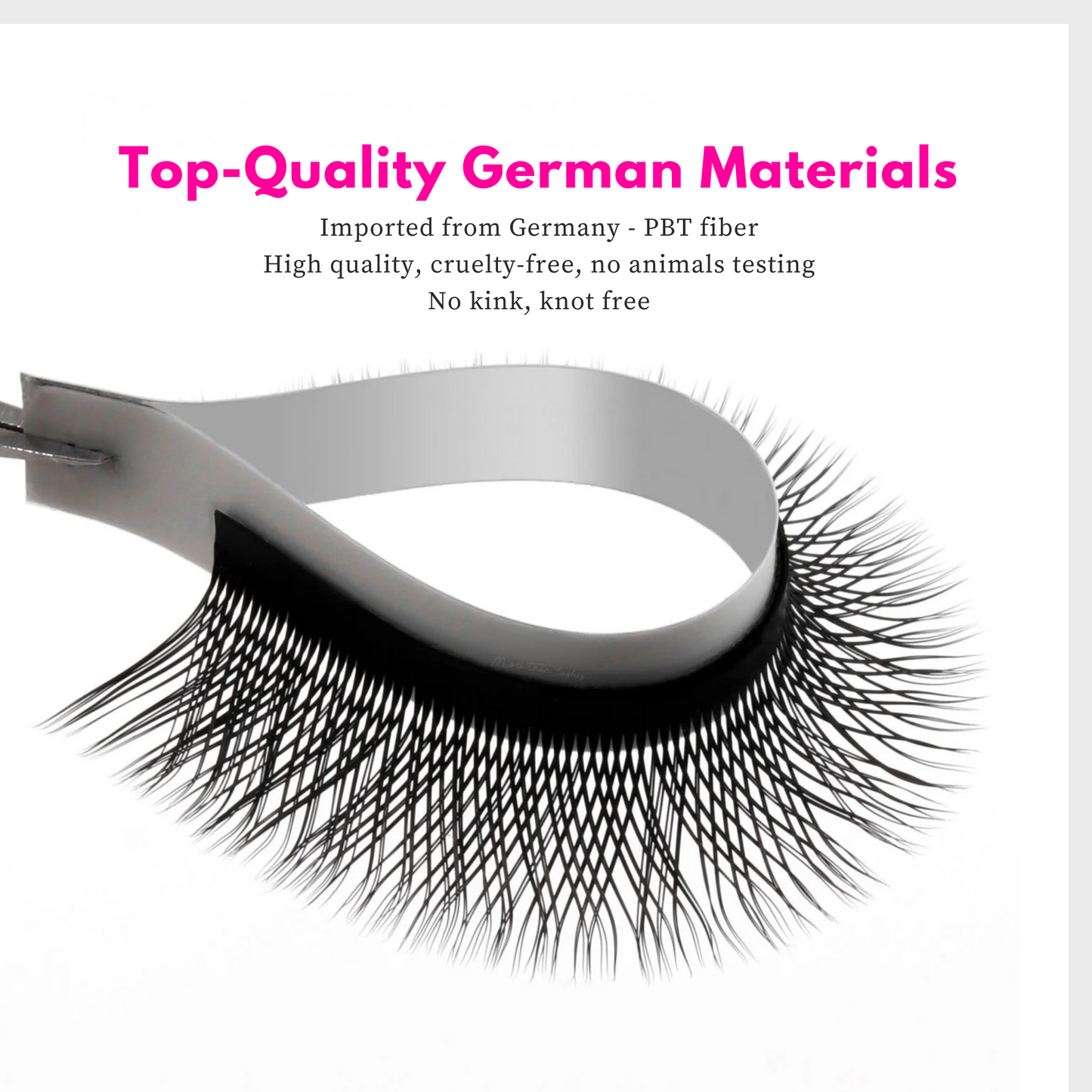 closeup of one lash extension strip formed to a circle weave pattern imported from Germany high quality cruelty free no kink lash fibers