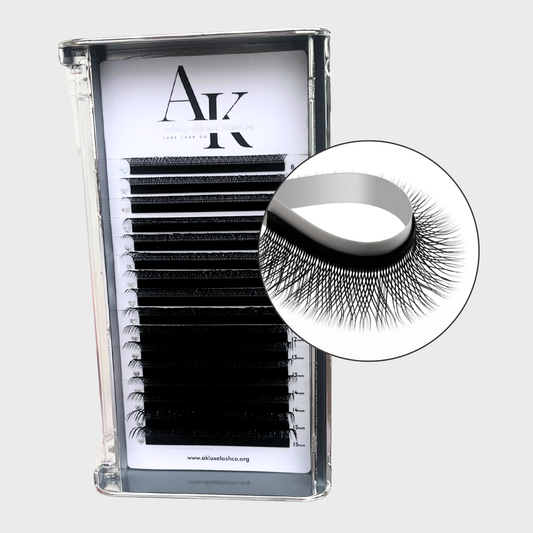YY Lash Tray with close up of lash pattern back and white silver lash tray