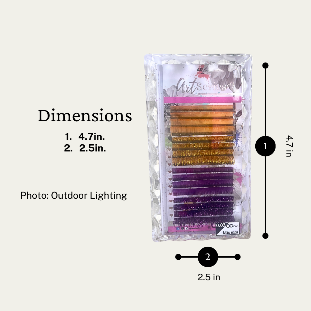 Art Series Color Lash Extensions – 0.03 CC Curl | Gold & Purple Collection (16 Rows)