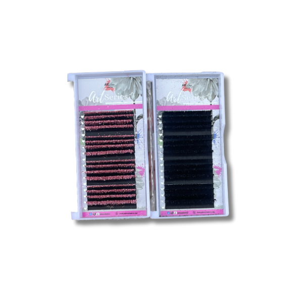 Glitter Lash Extensions Tray | 16 Rows | CC Curl | 0.15 Diameter | Black or Pink Glitter Lashes