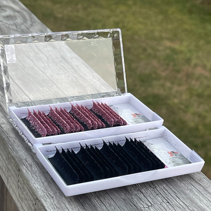 Glitter Lash Extensions Tray | 16 Rows | CC Curl | 0.15 Diameter | Black or Pink Glitter Lashes