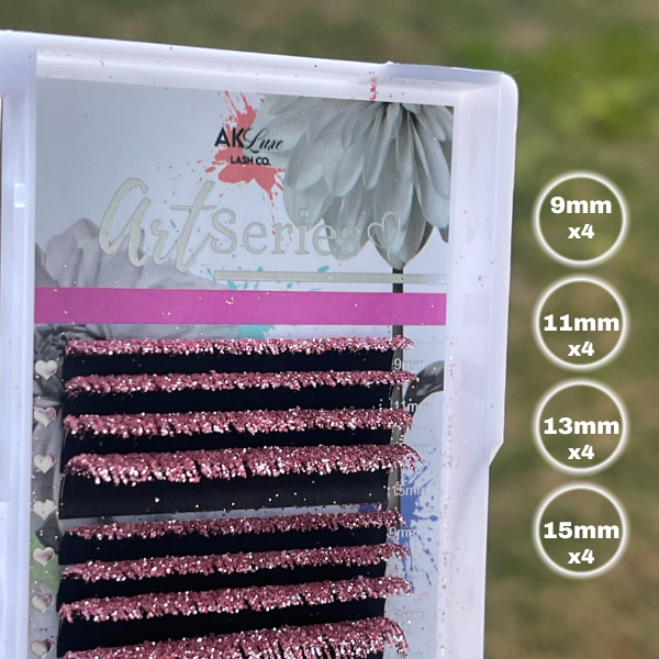 Glitter Lash Extensions Tray | 16 Rows | CC Curl | 0.15 Diameter | Black or Pink Glitter Lashes