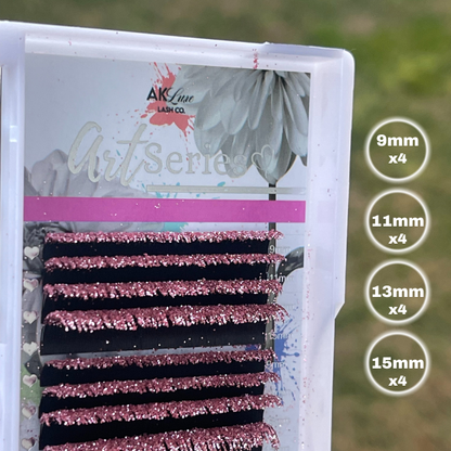 Glitter Lash Extensions Tray | 16 Rows | CC Curl | 0.15 Diameter | Black or Pink Glitter Lashes