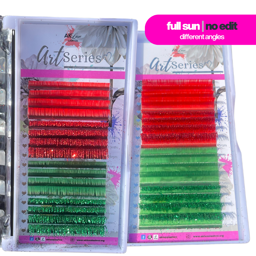 Art Series Color Lash Extensions – 0.03 CC Curl | Red & Green Collection (16 Rows)