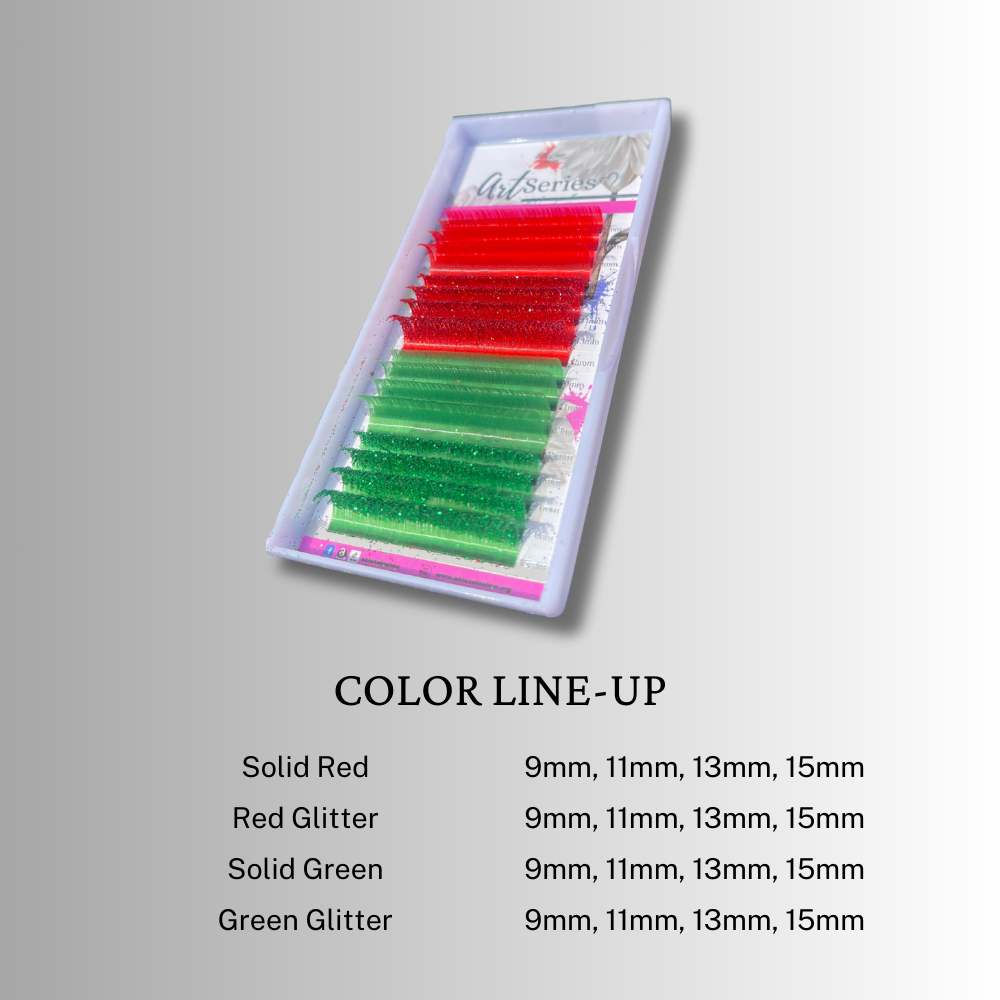 Art Series Color Lash Extensions – 0.03 CC Curl | Red & Green Collection (16 Rows)