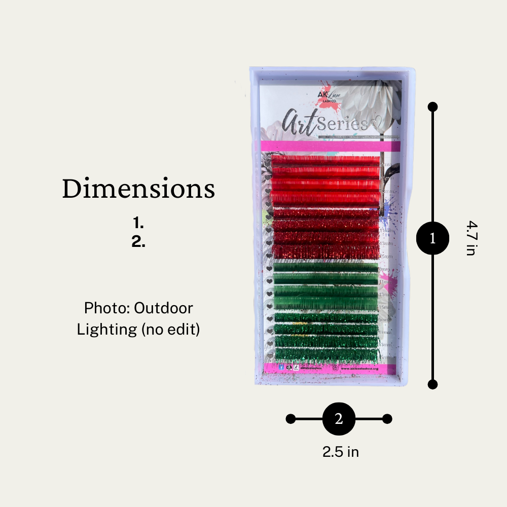 Art Series Color Lash Extensions – 0.03 CC Curl | Red & Green Collection (16 Rows)