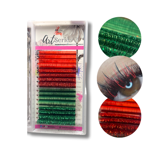 Art Series Color Lash Extensions – 0.03 CC Curl | Red & Green Collection (16 Rows)