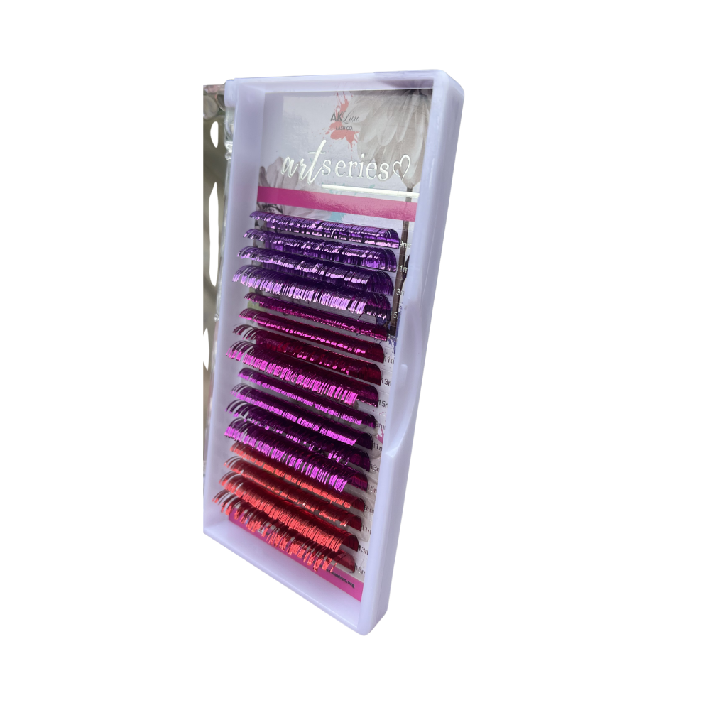 Holographic Tinsel Lash Extensions Tray | 16 Rows | CC Curl |  Purple Blue Silver Gold Black Pink Red