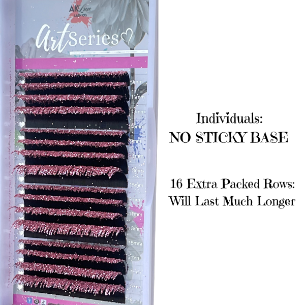 Glitter Lash Extensions Tray | 16 Rows | CC Curl | 0.15 Diameter | Black or Pink Glitter Lashes